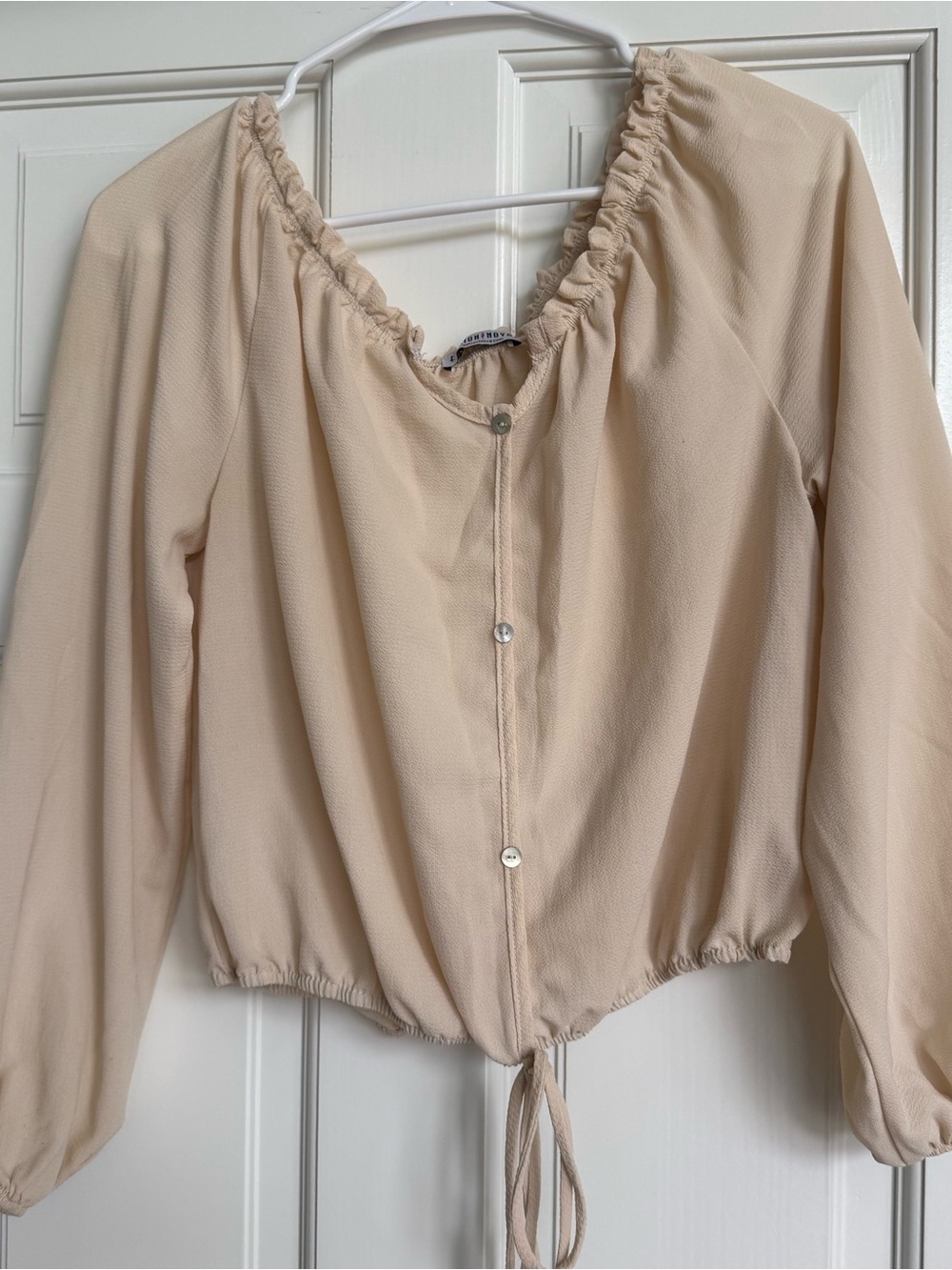 Fashion Nova Cream Button-Front Peasant Blouse